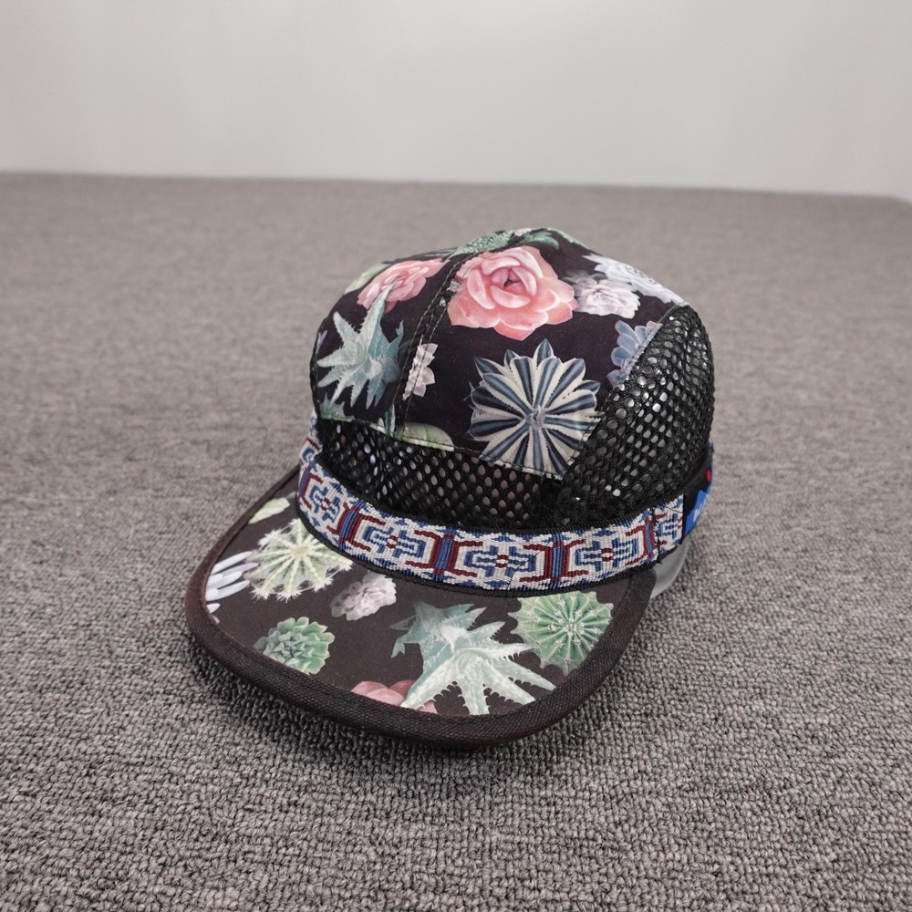 KAVU Hat Cap Strap Back Mens M Black Floral Mesh 5 Panel Outdoor Summer Camping